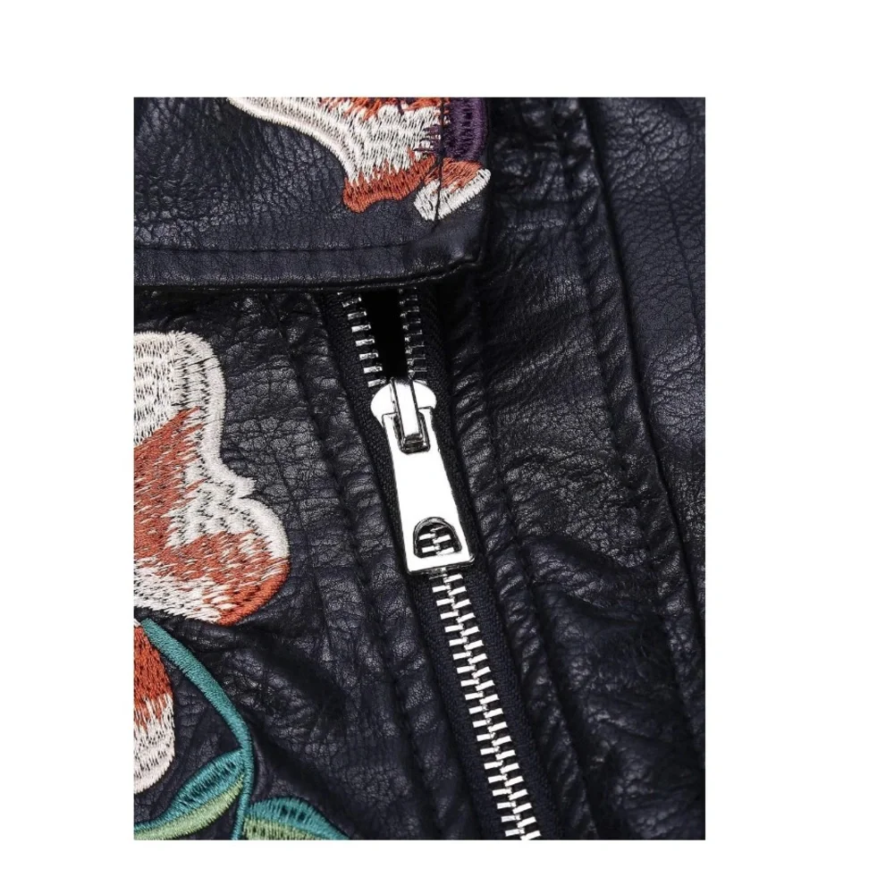 Biker NWOT Black faux leather floral asymmetric Moto biker jacket M - Picture 5 of 7